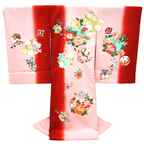 産着 女の子 手描友禅 販売 赤×ピンク お宮参り 正絹 着物 初着 のしめ 新品 購入 女 宮参り 牡丹 花の丸 仕立て上がり 赤ちゃん 女児 ju-254