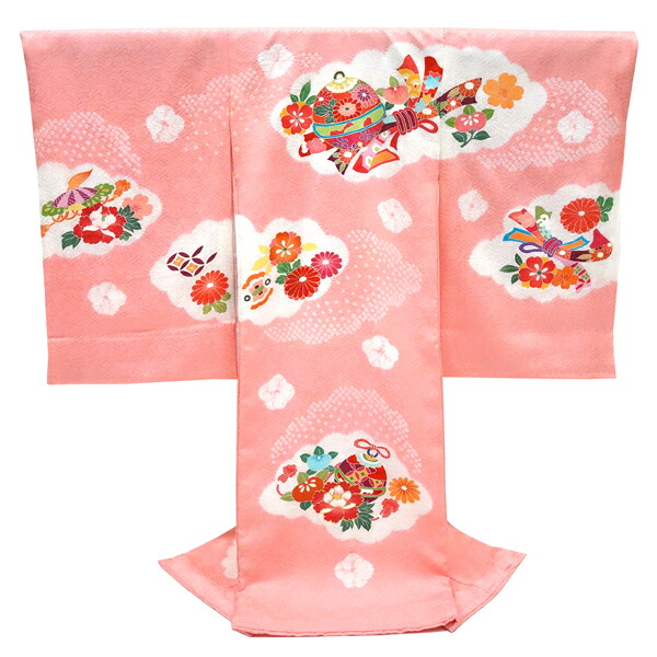 産着 女の子 お宮参り ピンク 鈴 雲取り 絞り 京友禅 着物 初着 のしめ 新品 購入 販売 女 宮参り 正絹 仕立て上がり 赤ちゃん 女児 ju-95