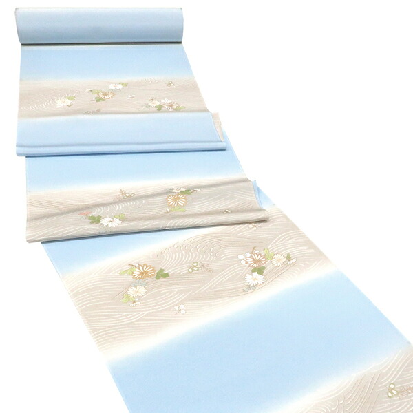 ≪15%OFF/セール中≫工芸キモノ野口 小紋 水色 グレーベージュ 仕立て付き 正絹 袷 単衣 着物 羽織 コート 新品 購入 販売 未仕立て 反物 カジュアル 流水 菊 萩 野口 絹 仕立て込み k-270