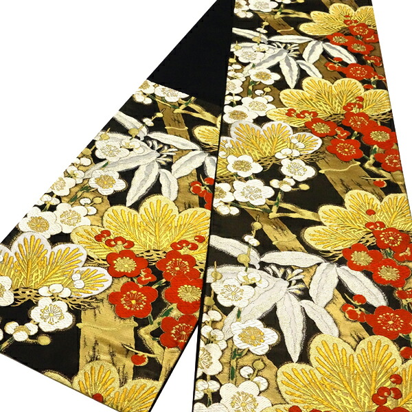 ≪15%OFFクーポンあり≫絲屋善創 袋帯 振袖用 仕立て付き 黒×金 正絹 松竹梅 新品 購入 販売 帯 成人式 結婚式 礼装用 フォーマル 古典柄 振袖 絹 仕立て込み 帯 ffo-173|京都の着物屋 かさね