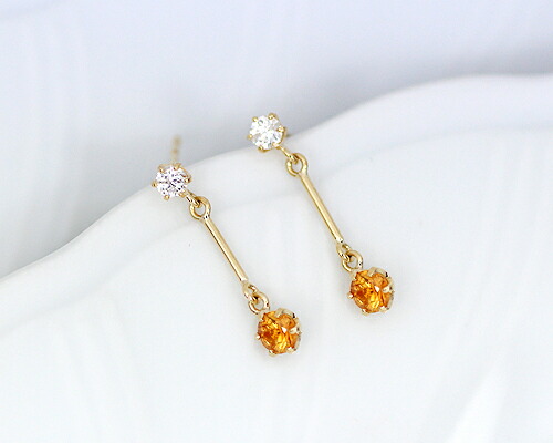K18 0.1ct ダイヤモンド オレンジ サファイア ピアス