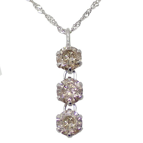 0.5ct プラチナ ブラウン ダイヤモンド 3ストーン ペンダント|KASHIMA
