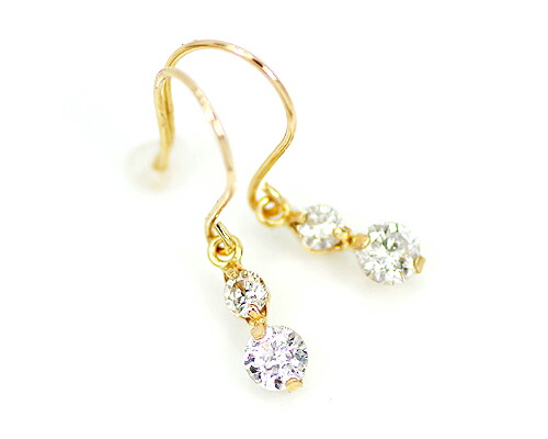 18金 計0.3ct 天然 ダイヤモンド チャーム フック ピアス ゴールド ホワイトゴールド ピンクゴールド ダイヤ トータル0.3 2本爪 アメリカン