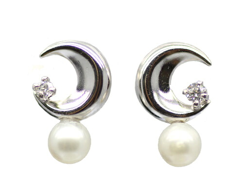 K10 YG/WG/PG ダイヤ パール ムーンピアス 12,540円