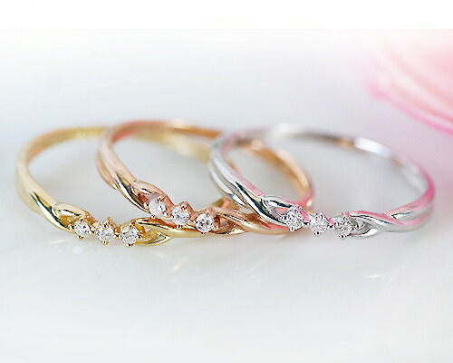 K18/WG/PG　0.04ct　ダイヤ3ストーンリング