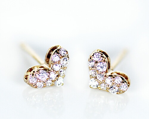 K18 WG PG 0.14ct ダイヤモンド ハート パヴェ ピアス