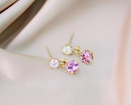 K18 0.1ct ダイヤモンド ピンク サファイア ピアス
