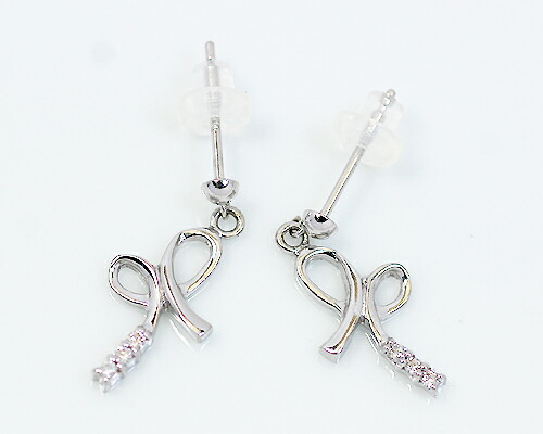K14WG 0.04ct ダイヤモンド リボン ピアス