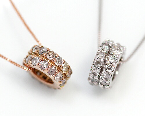 K18WG/PG台　0.3ct　ダイヤモンドフルエタニティペンダント　（10金ベネチアンチェーン）