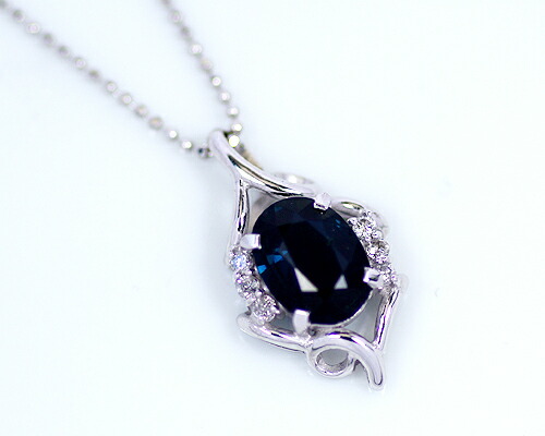 Pt100台 1.5ct サファイアペンダント シルバーカットボールチェーン