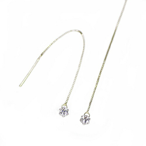 0.1ct ダイヤモンド チェーン ピアス プラチナ Pt900 一粒 ロング 揺れる