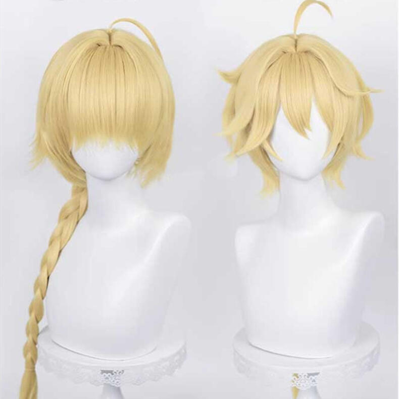コスプレ 空 Aether 旅人 双子 主人公 原神 げんしん Genshin コスプレウィグ ウィッグ かつら ウィッグネット付き 黄色／金色の三つ編みヘア