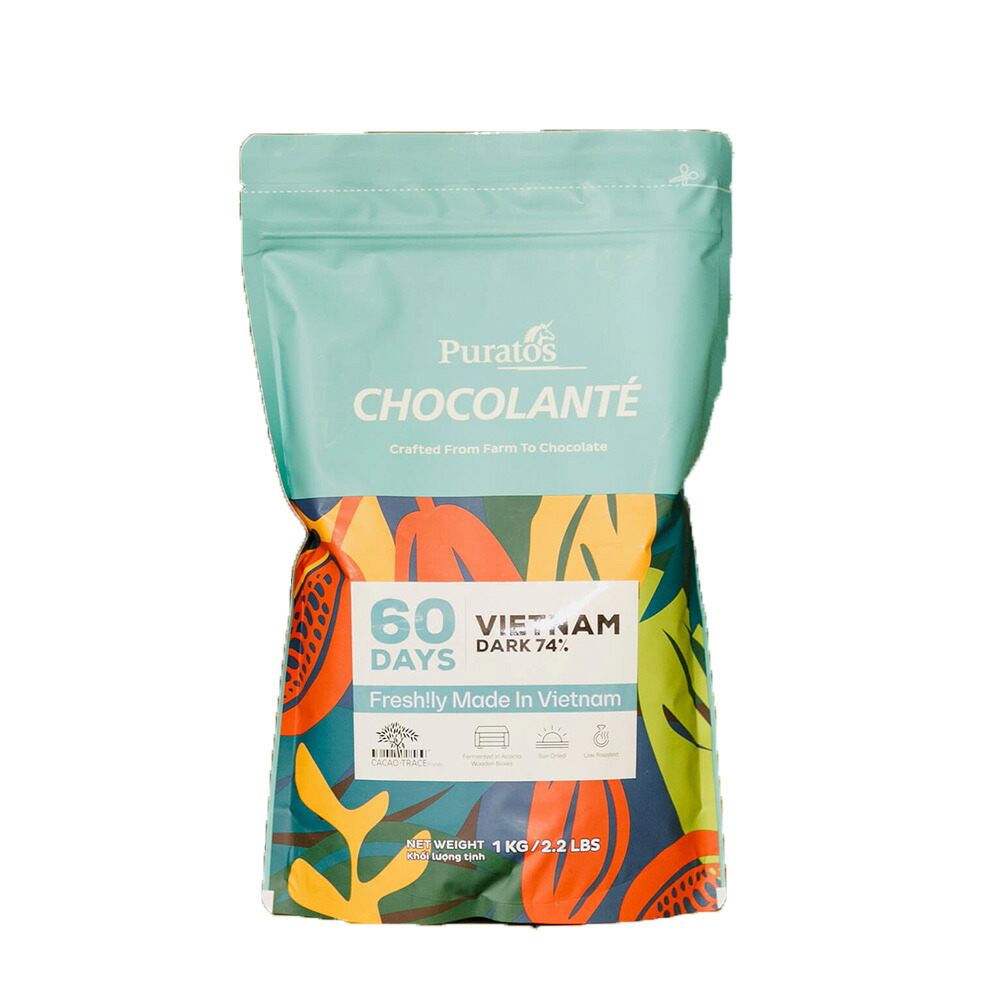 ピュラトス ショコランテ・60デイズ・ベトナム・ダーク74％CT 1kg (夏季冷蔵) チョコレート トリニタリオ種 コーティング お菓子 手作り バレンタイン 材料 製菓 製パン 業務用 クリスマス｜業務用製菓材料のスイートキッチン