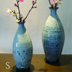 作家 藤木麻美 白流紋三島手 花入 S 藍色 陶器