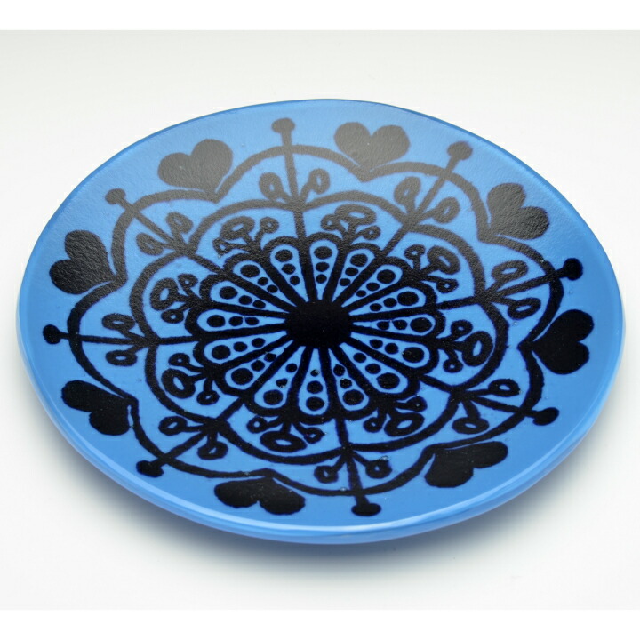 Fukico Ceramico 絵皿 Love Flower 丸皿 瑠璃