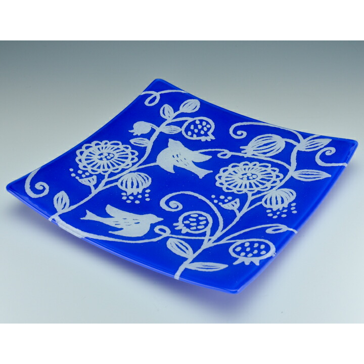 Fukico Ceramico 絵皿 Flower Bird ガラス