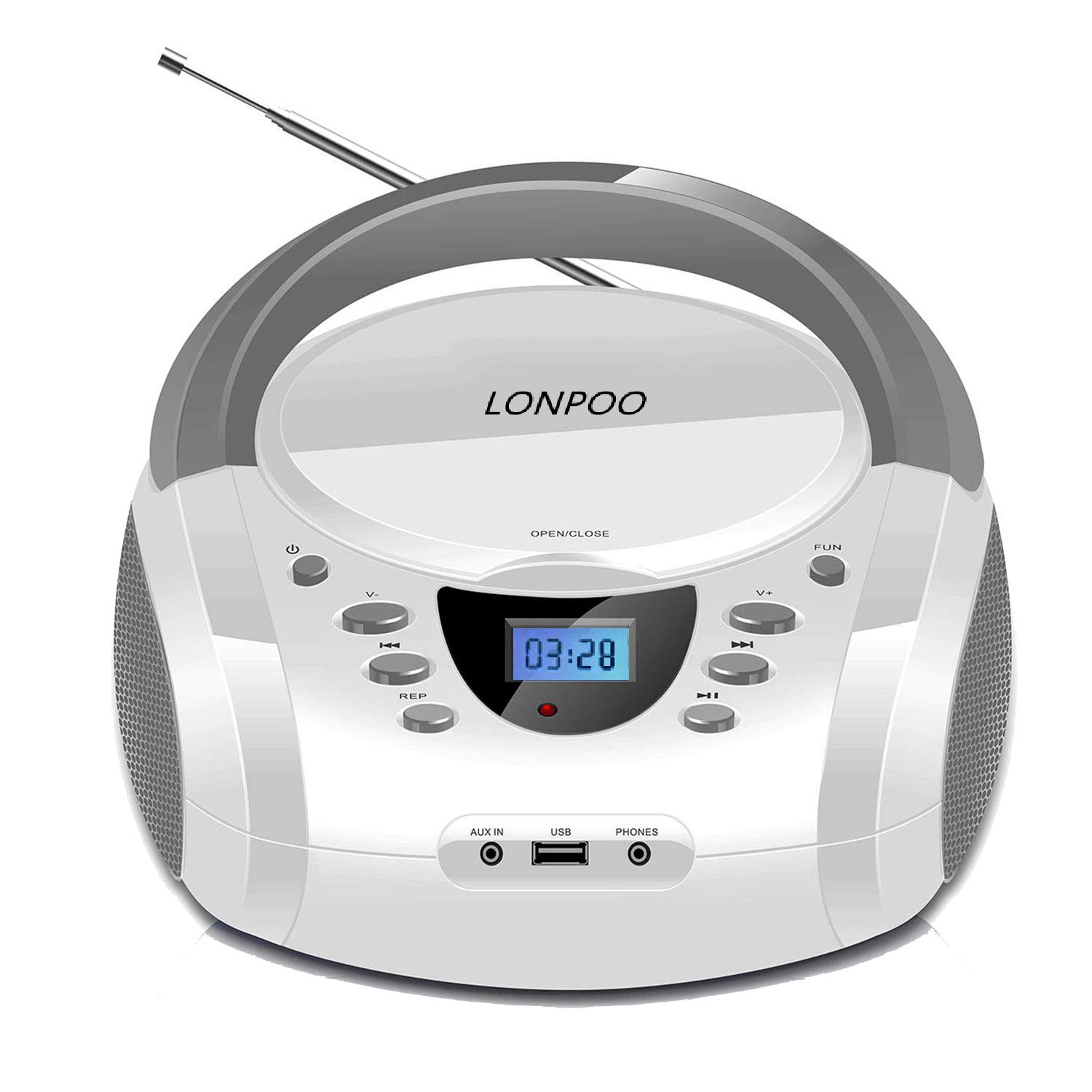 ステレオ シーディー 電気蓄音機 bluetooth FMラジオ受信機 ブルートゥース USB/AUXインプット ヘッドフォンジャック LCD見せびらかす 携帯型シーディー電気蓄音機パウダーコンパクト小型 言語学学びとる
