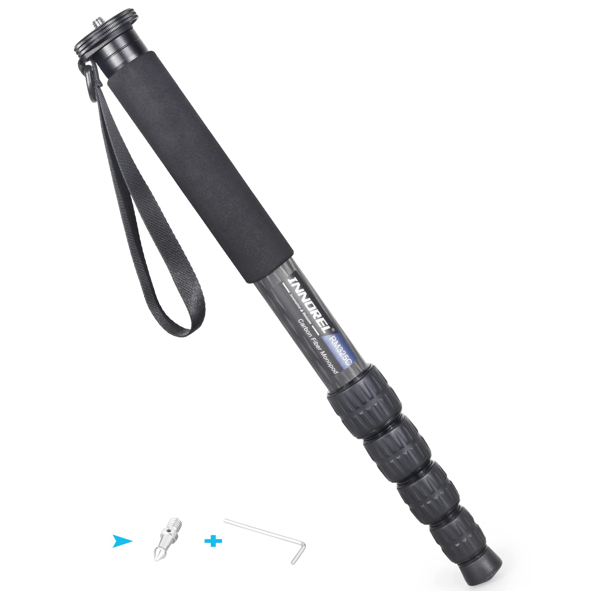 自撮り棒 一脚 カメラ用 カーボン製 26lb/12kg耐荷重 5セクション伸縮可能 32.5MMパイプ径 コンパクト 便利 軽量 旅行用