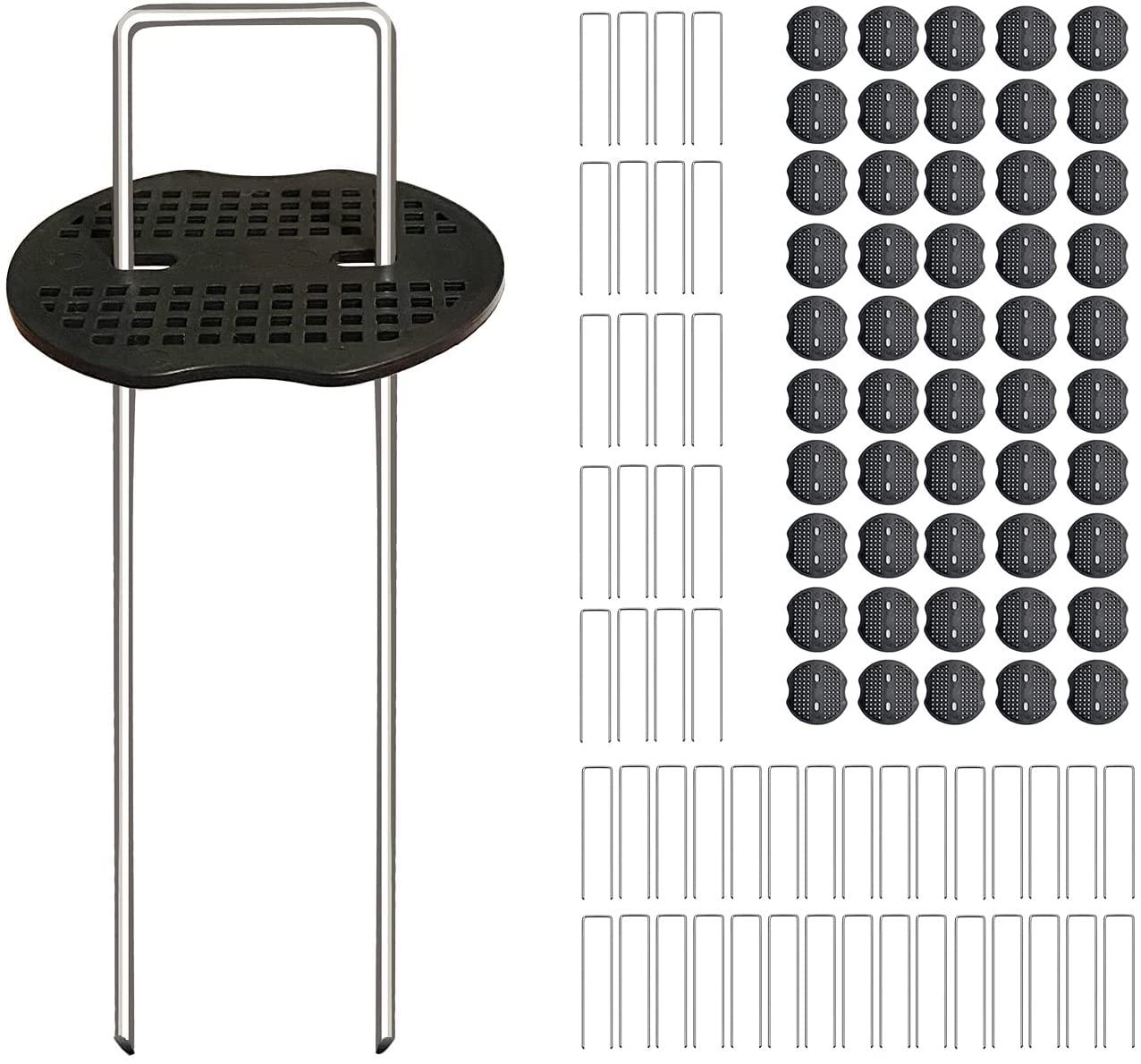 防草シート 固定ピン 50本セット 黒丸付き Uピン 杭 人工芝固定用 園芸用20cmx4cmx20cm（2セット）