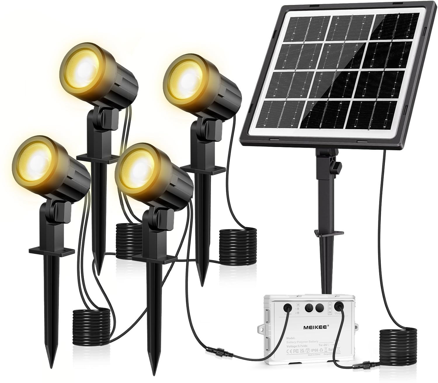 ソーラー ガーデンライト スポットライト 電球色 led 屋外 分離式 自動点灯 消灯 IP66防水 3000K 800LM 4灯 庭園照明 防犯対策 景色照明 アウトドア 玄関先 庭 車道 芝生 防水 防犯 看板ライト 太陽光 歩道のライトアップライト