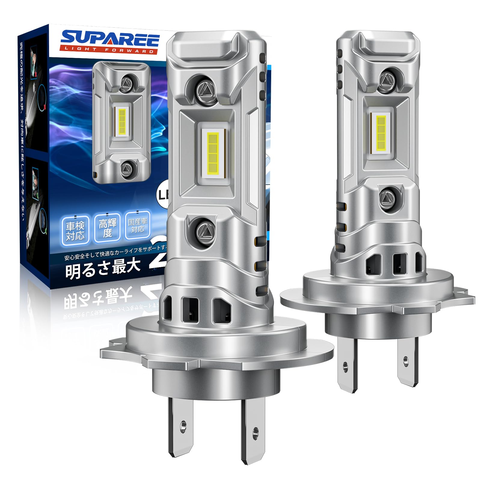 H7 LED ヘッドライト バイク 爆光 車検対応 ファンレス 爆光 無極性 14000lm 20W*2 6500K ハロゲンより小さい 高光効LEDチップ搭載 DC12V 二重放熱 ファンレス 長寿命 ノイズ対策