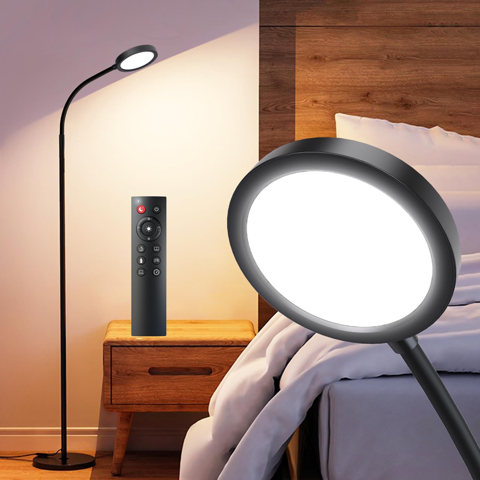 フロアライト LED 【 無線リモコン?タッチスイッチ? 調光調色】 スタンドライト組み立て簡単 【PSE認証済】省エネ目に優しい フロアランプ 読書/勉強/仕事/プレーフロアスタンド、ブラック BNT-FLL06