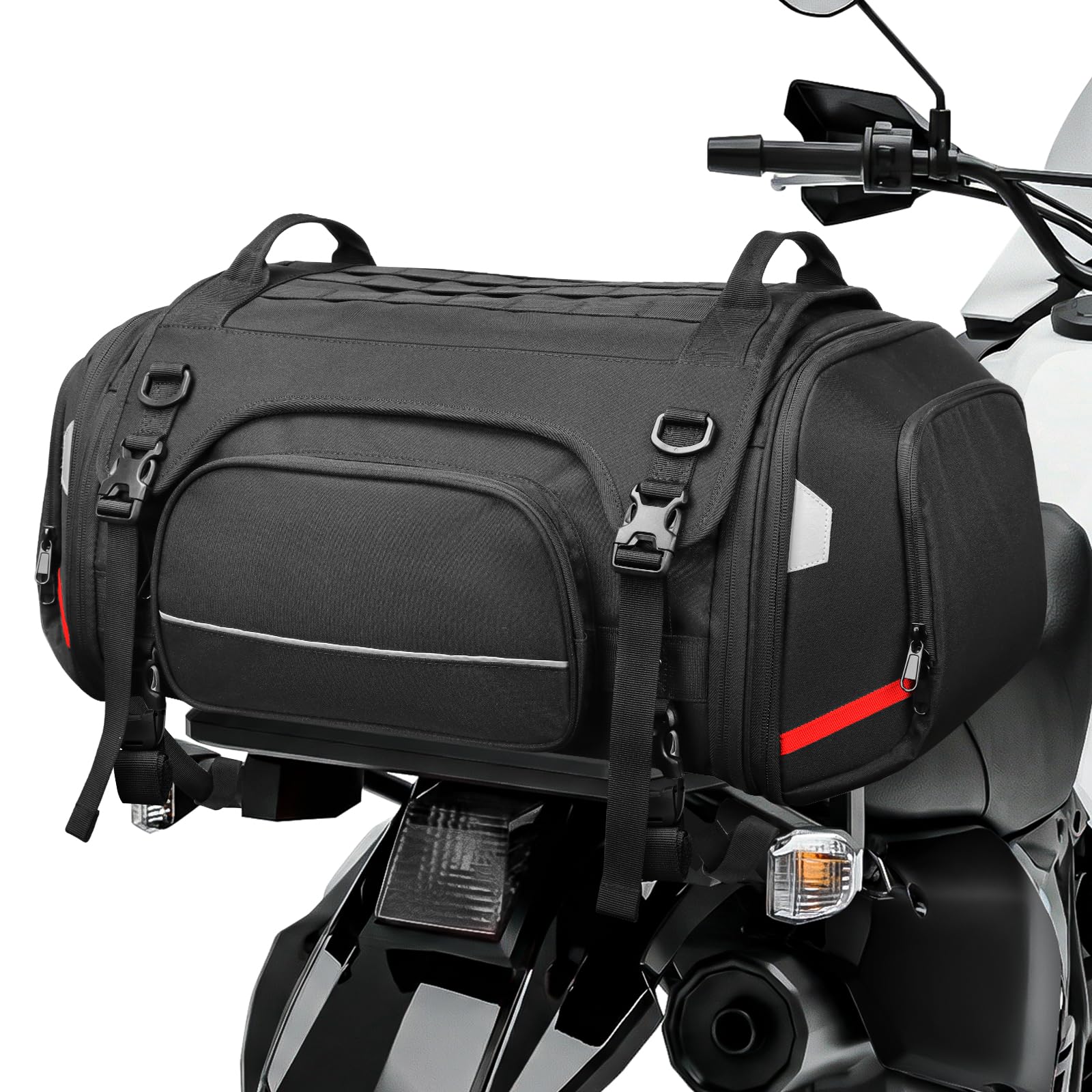 バイク用 シートバッグ 型崩れ防止構造 拡張機能 58-73L 折りたたみ可能 車載バッグ 大容量 バイク リアバッグバックパックに変換可能 PVC防水素材 レインカバー付き 固定ベルト付き 取り付け簡単 サイクリング/キャンプ/ツーリング｜カシキド店