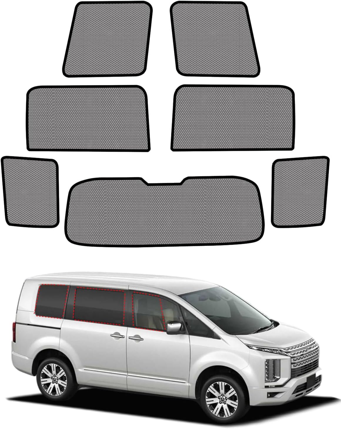 【三菱 デリカ D5 サンシェード】 メッシュ delica D5 車中泊 断熱 目隠し 虫よけ 2019年以降~ CV1W CV2W CV4W CV5W 日除け UVカット 専用アクセサリー (デリカ D5)|カシキド店