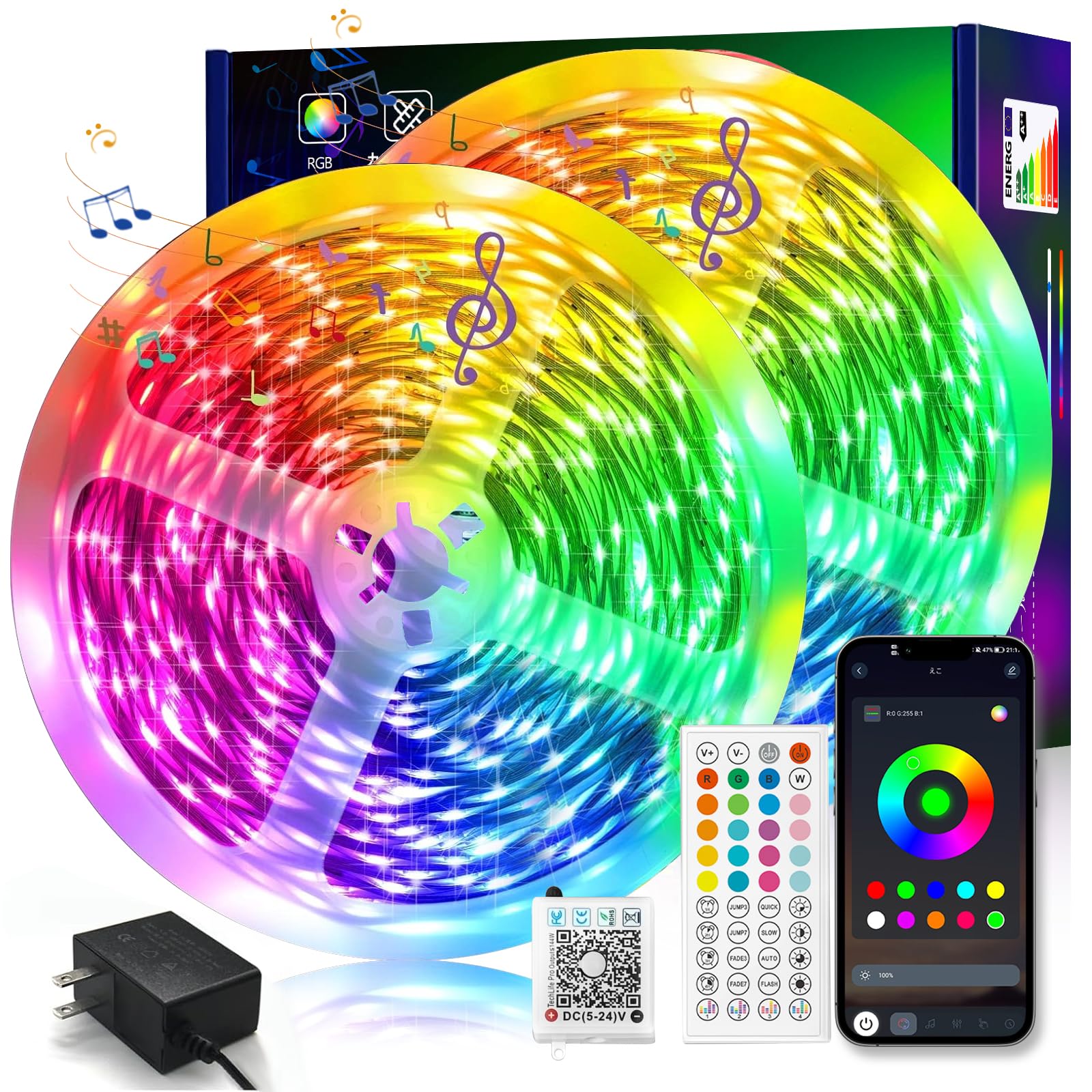 楽天市場】LEDテープライトLEDテープ【RGB1600万色アプリ+リモコン版