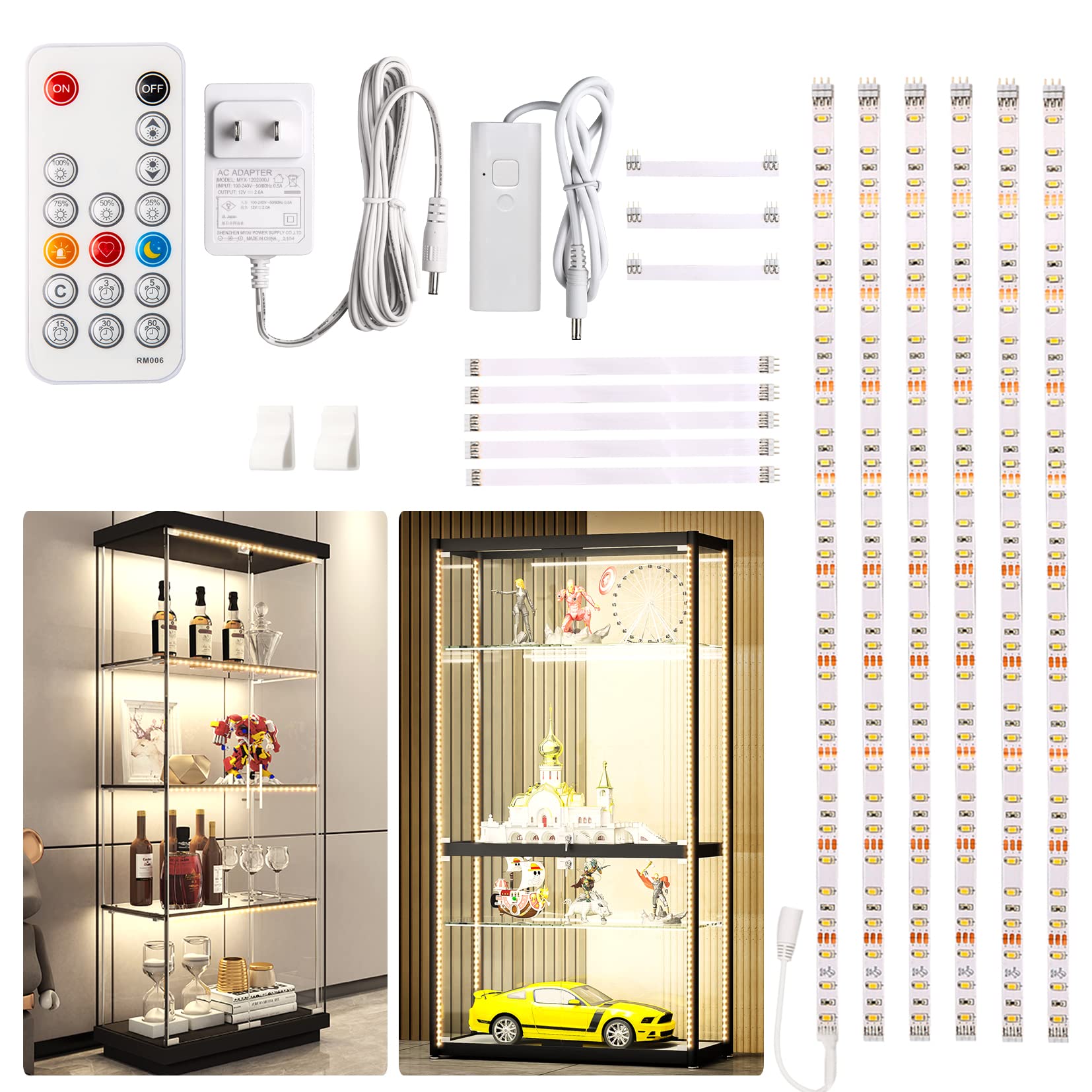 フィギュア ライト led テープ 3m 高輝度 1500lm 間接照明 リモコン付 無段階調光 0.5m*6本 連接可能 工事不要 貼り付け DIY照明 高演色性 フィギュア/ショーケース/キャビネット/看板/棚下/キッチン led 省エネ PSE認証済