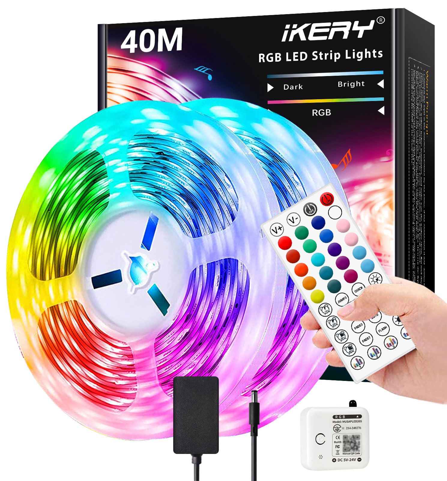 LEDテープライト 40M リモコン版 LEDテープ- 音楽連動 調光調色 間接照明 LEDストリップランプ -インドア/寝室/キッチン/リビングルーム クリスマス/誕生日パーティー/祭り/クラブ?バー装飾照明 20Mx2ロール
