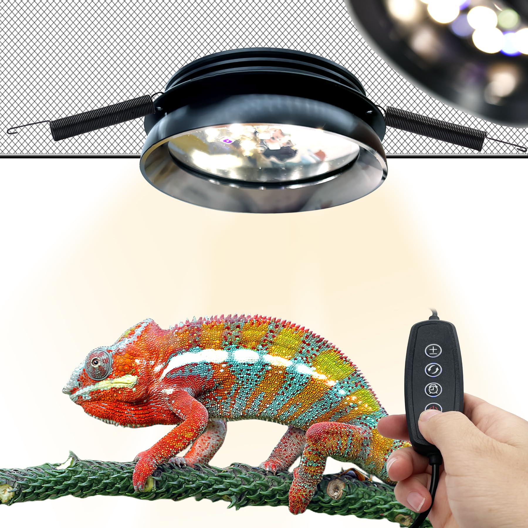 爬虫類 紫外線ライト LED UVA UVB フック式 2025US高い人気 モデル メッシュカバー付き爬虫類飼育ケージに使用 ライト選択 光量調整 タイマー 熱帯雨林と砂漠の爬虫類用 照明器具 6W