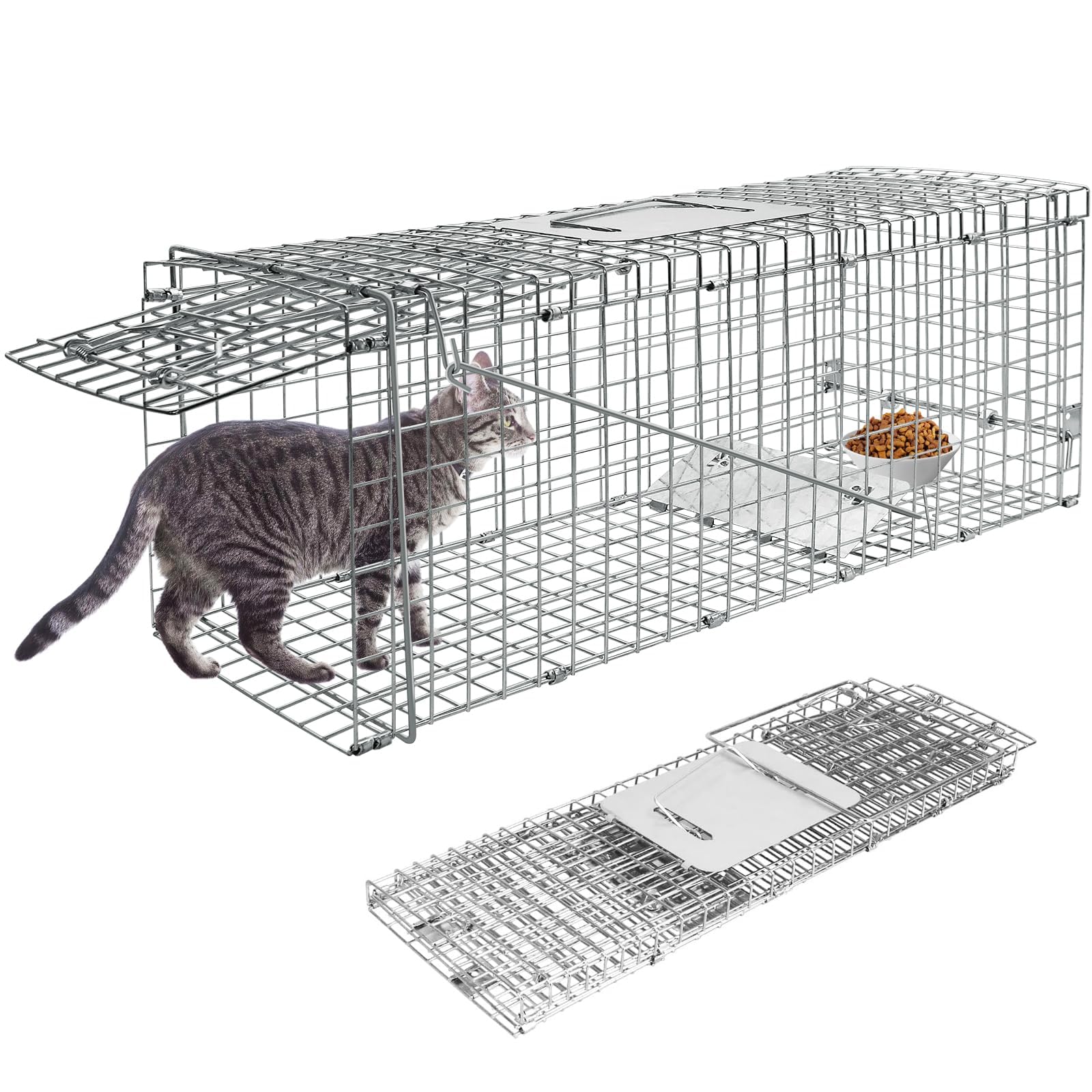 動物用 捕獲器 踏み板式 捕獲器 猫の保護器（ サイズ：66×26×23cm）迷子猫 野良猫 折り畳簡単組立 設置 畑 庭 家庭菜園 農業作物保護 野良猫 ねこ 猫 保護
