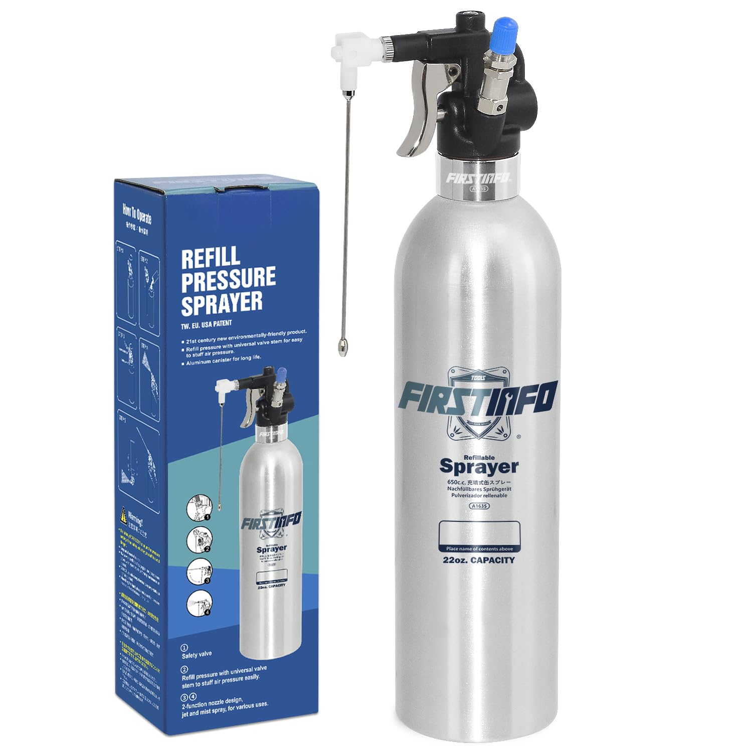 詰替式スプレー缶 650mL アルミ製 逆さ使用可 充填式 引金式 缶スプレー リフィーラー (650ml)