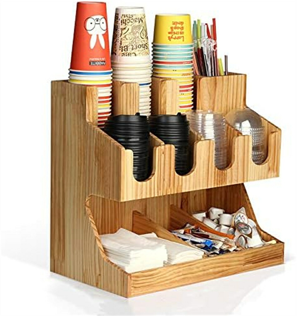 紙コップホルダー カップ ブラックアクリルカップホルダーミルクティーコーヒー 棚ミルクティーショップ用品 スタンド 木製カップディスペンサー 紙カップと蓋収納 コーヒーカップ/調味料コンビニ ビュッフェ オフィスなど適用 バーカウンター収納ラック｜katahidestore 9,720円