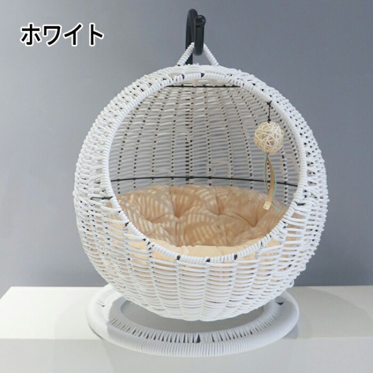 猫 ベッド ラタン ドーム型 ペットベッド 吊り型 ハンギングチェア 猫ハンモック 猫ちぐら風 ペットマット ネコ用 爪とぎ対応可能 吊り型 ネコ ねこ 爪とぎ対応 犬猫兼用 おしゃれ インテリア|katahidestore
