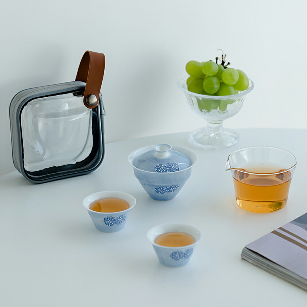 手書きの桜霧青 ティーセット 渡航ティーセット 瀬戸もの 宝瓶 茶器仕かける ティーセット 中国茶器 中華民国茶 烏龍茶 紅茶の葉茶器 持っていくが生やさしい キッチン用品・食器・調理器具-コーヒー・お茶用品