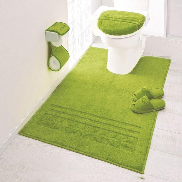 室内用便器つや消し ロング 洗える 今めかしい 室内用便器覆いかぶせる 家庭用スリッパ＆調査報告保持者 フタ覆いかぶせる 耳長 広々とした オリーブ柄 上滑り打ちきり 抗菌防臭 ふわふわ へたりにくい 単品 (543931-