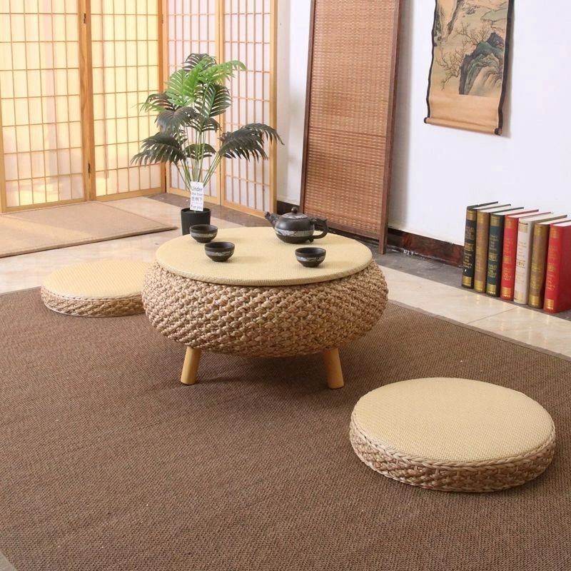 籐 丸い・円い時刻表 お茶時刻表 草編 藤編 置き目時刻表 今めかしい アジア調度品 ラタンテーブル  和室 時刻表 和風 今めかしい 調度品 小さな時刻表 リビング御部屋 露台 背の小っちゃい時刻表 日本式 畳テーブ