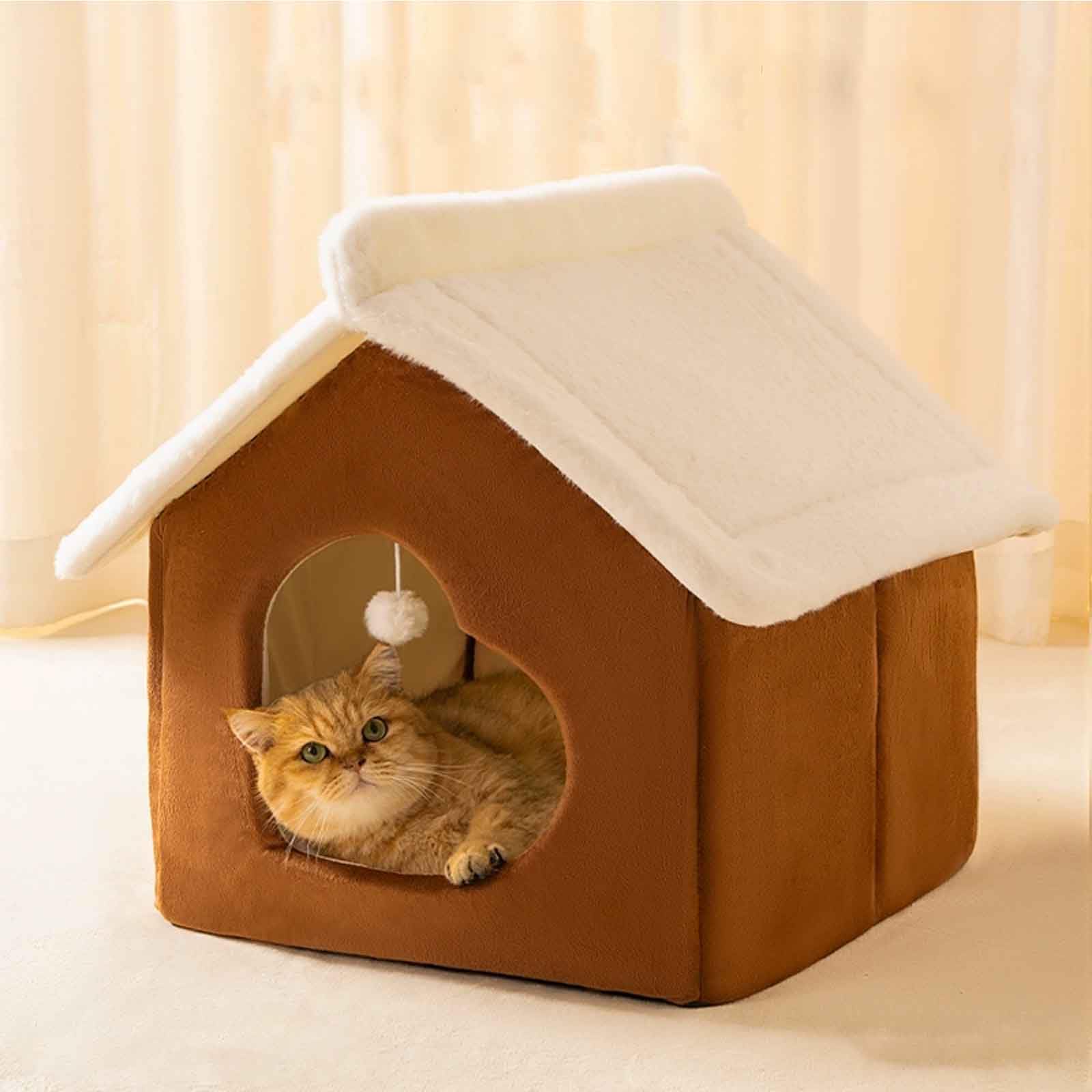 キャットケーブ 半密閉型キャットハウス 折りたたみ式キャットネスト 犬用ケーブベッド 滑り止め底付き 取り外し可能 組み立て簡単 小型猫・犬用 グリーン｜katahidestore