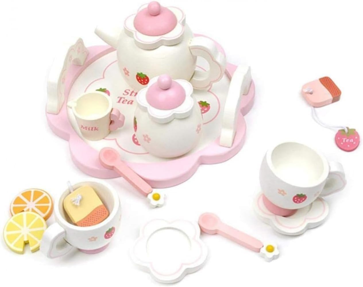 おままごと 木製 ティーセット お茶会 ティートレイセット キッチングッズ おもちゃ ごっこ遊び 男の子 女の子 ストロベリー｜katahidestore