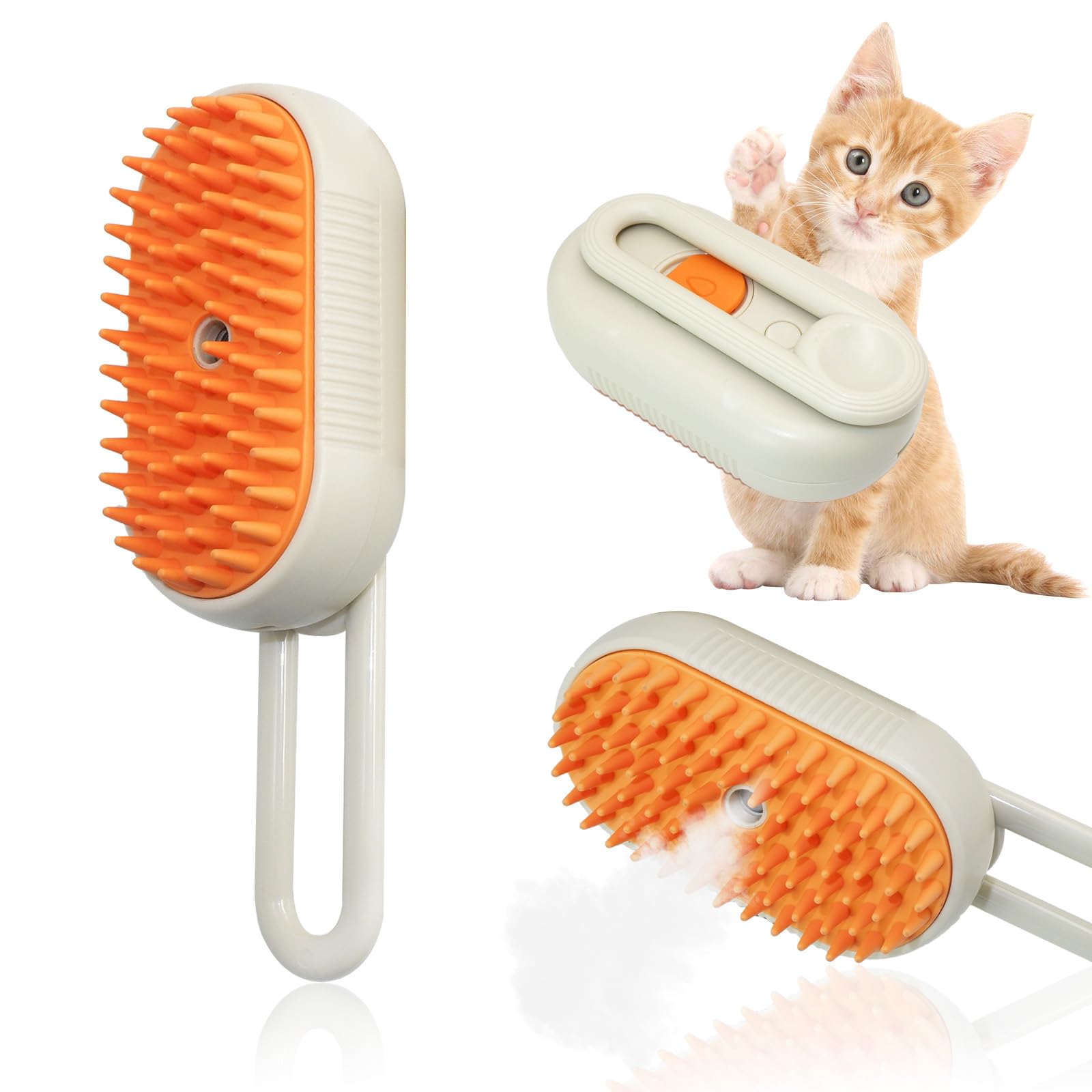 猫 スチームブラシ や身だしなみ 3イン1 蒸し猫ブラシ セルフクリーニング ペットスプレーコーム 猫と犬 猫ヘアブラシ 用 もつれたやの除去 (ブラウン)｜katahidestore