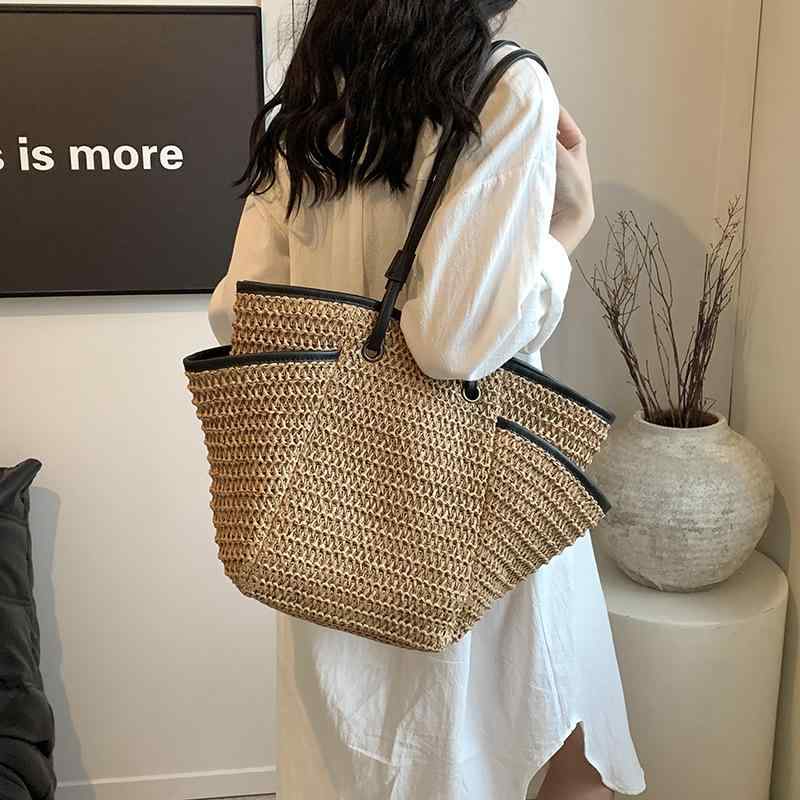 トートバッグ レディース 麦わら御徒面子 大静電容量 かご御徒面子 韓国風 今めかしい 通い たまり場 砂浜 肩かけ ショルダーバッグ 横型 真四角 春夏