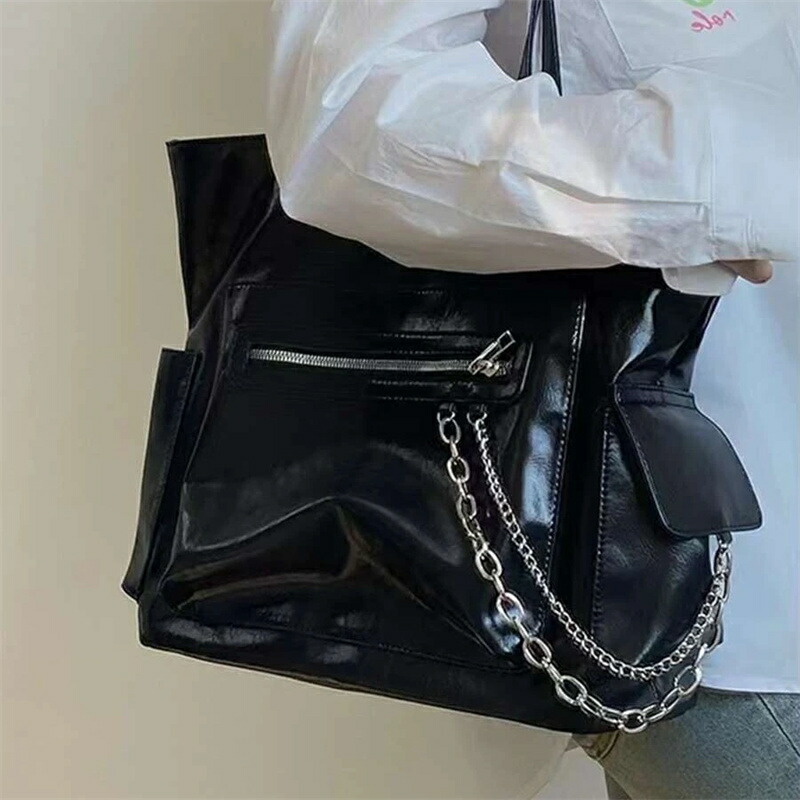 チェーン店飾りつけ 並み並み 黒いこと ショルダートートバッグ