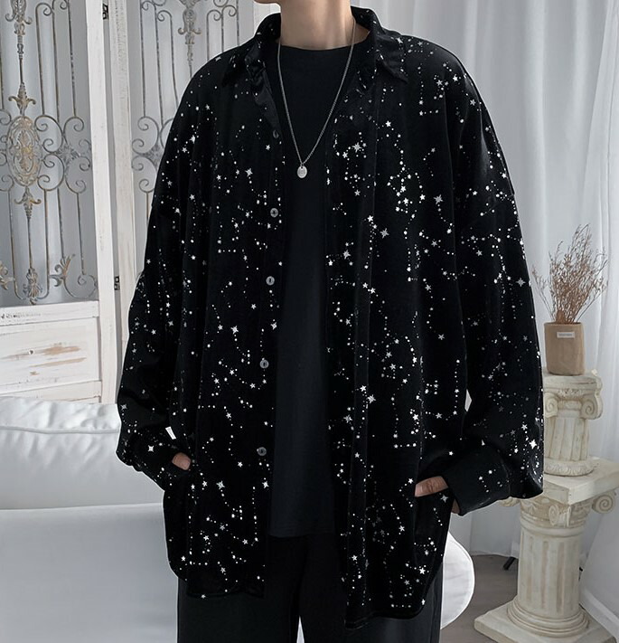 楽天市場】Decorative 柄シャツ 星柄 星座柄 黒 ブラック 長袖 サテン