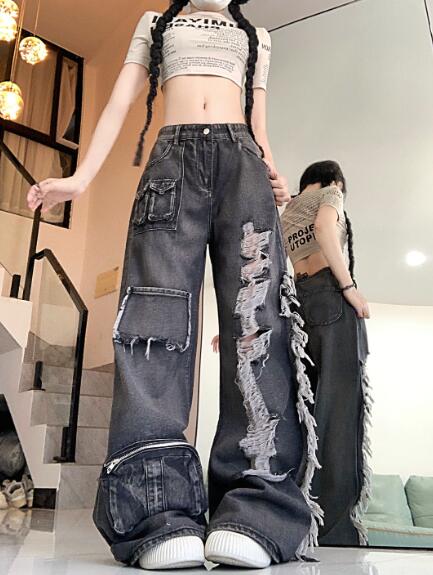 楽天市場】♪S~XL展開♪カーゴパンツ ダメージ 破れ加工 デニム ズボン