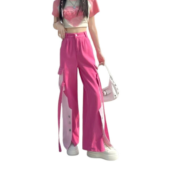 楽天市場】バイカラー ボタン デニム ズボン ボトムス パンツ ジーンズ