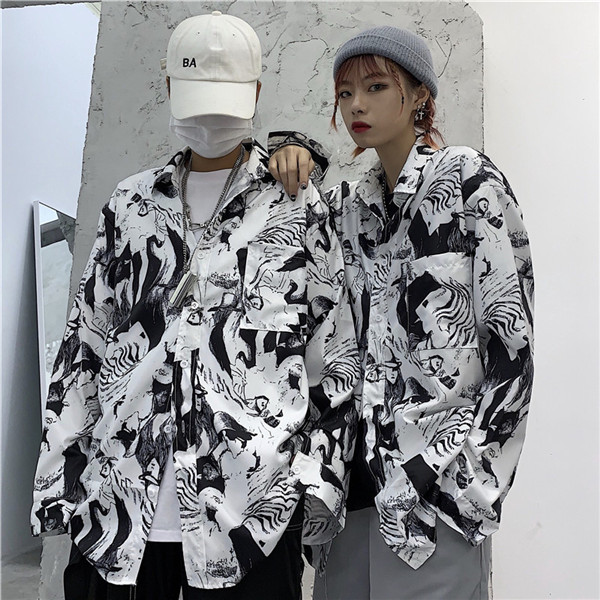 楽天市場 新作 原宿 ファッション レディース ゆったり カジュアル 長袖 シャツ ブラウス カラフル ダンス 衣装 派手 カワ な 服 個性派 かわいい 奇抜 青文字系 トップス Kathina