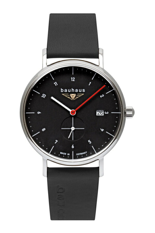 ドイツ製bauhaus バウハウス スモールセコンド クォーツ腕時計 バウハウス・デザイン Uhrenwerk Ruhla ルーラ Made in Germany 41ミリ メンズウォッチ 男性用腕時計 2130-2QZ ブラックダイアル