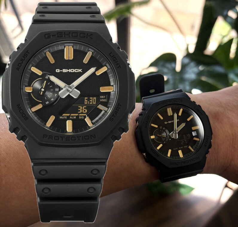 薄型 CASIO カシオ G-SHOCK Gショック ブラック×ゴールド 八角フォルムのアナログ&デジタル 腕時計 国内正規流通商品 送料無料 20,900円 GA-2100LXB-1A9JF LUXE BLACK|加坪屋(かつぼや)